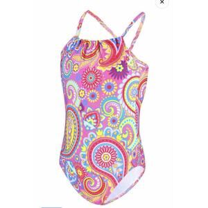 Girls Pink Paisley Print One Piece Swimsuits Size 5-6 New